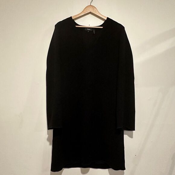 Theory Long Sleeve Black Chiffon Dress V-neck Size Medium - Picture 1 of 4